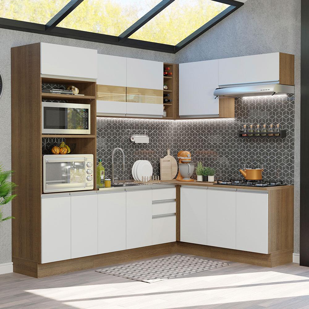 Cozinha Completa de Canto Madesa Glamy 419001 com Armário e Balcão (Sem Tampo e Pia) - Rustic/Branco - Home & Living