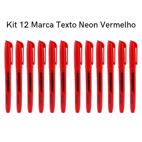Kit 12 Caneta Marca Texto Neon Vermelho Masterprint - Grifa Texto