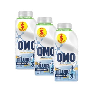 Kit 3 Refis Sabão Líquido Omo Puro Cuidado para Diluir 500ml cada em Oferta na Shopee