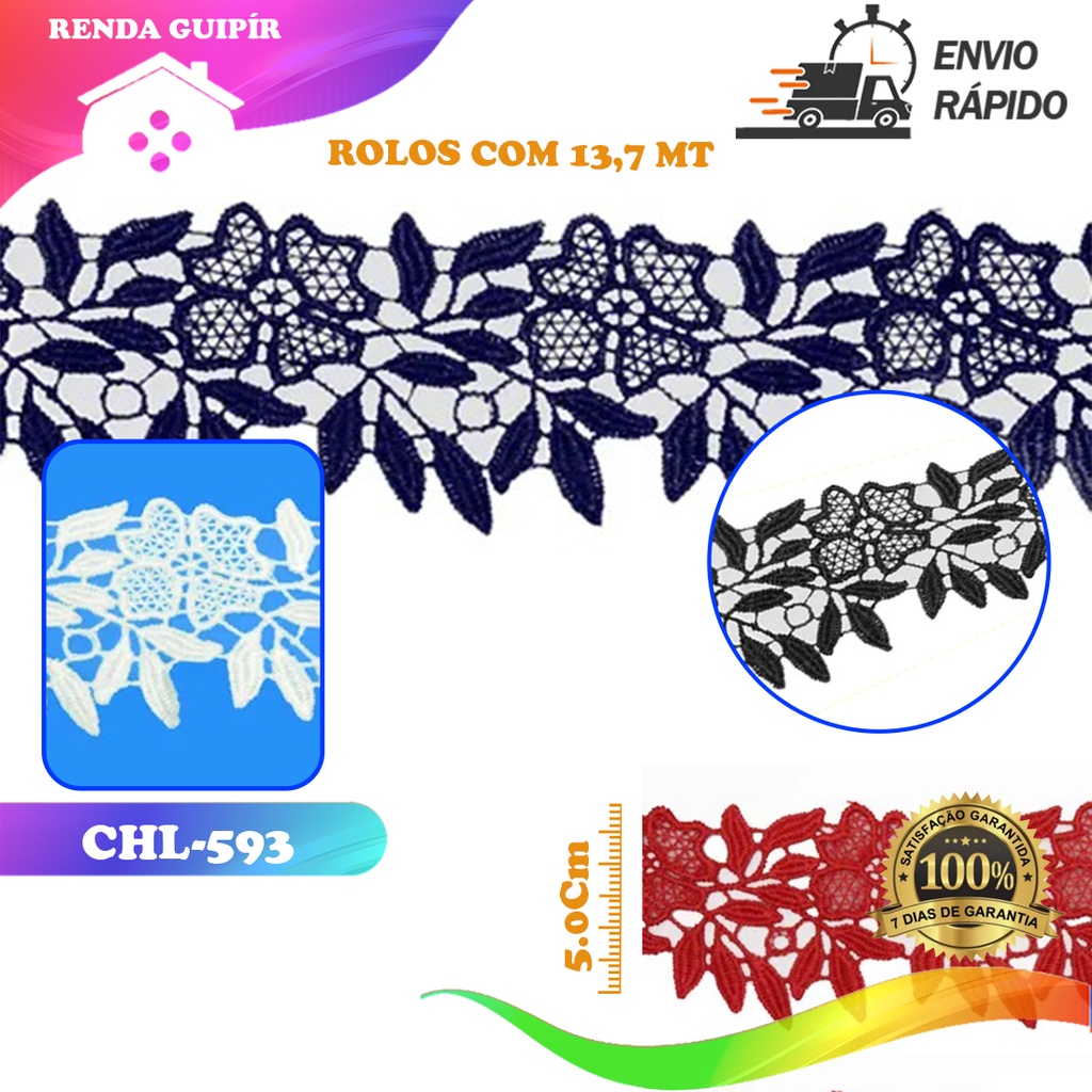 Renda Guipir CHL-593 5.0 Cm -  Rolo C/13.7 Metros