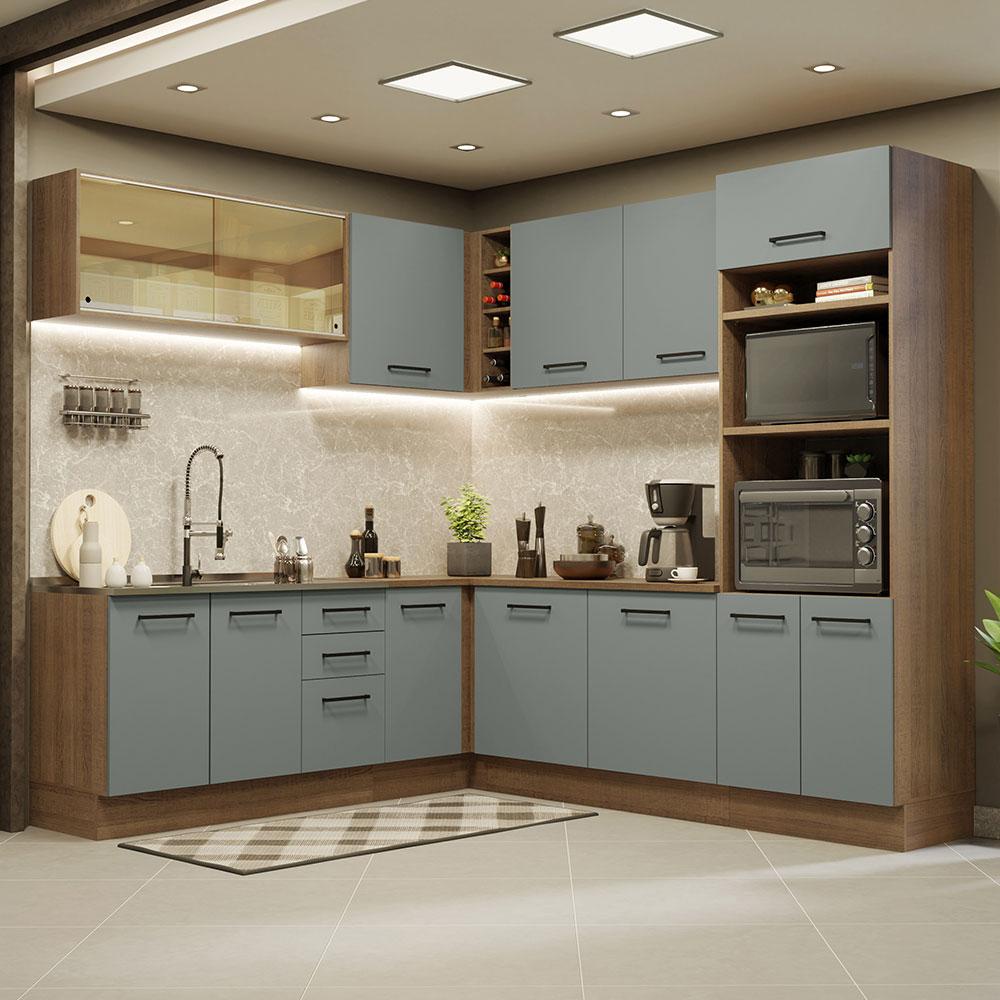 Cozinha Completa de Canto Madesa Agata 459001 com Armário e Balcão (Sem Tampo e Pia) - Rustic/Cinza - Home & Living