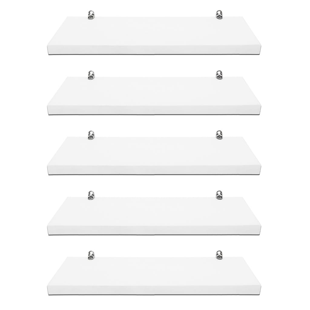 Kit 5 Prateleiras em MDF Lisa Branca Porta Quadros Com Suporte Invisível