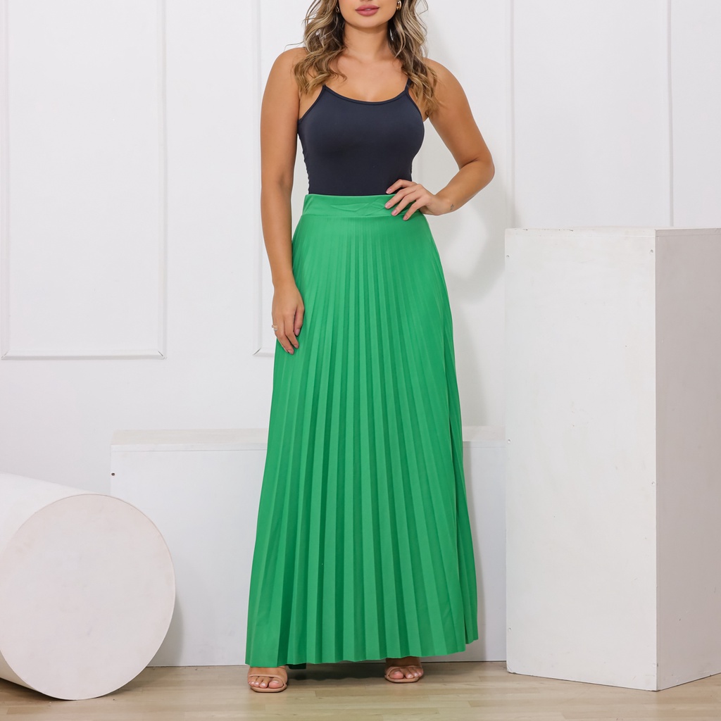 Saia Longa Lisa Plissada Moda Evangelica Forrada em Oferta na Shopee