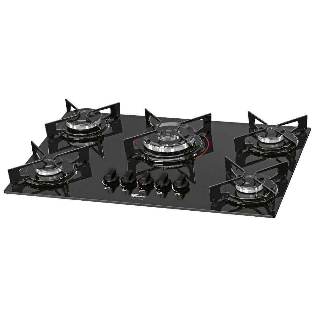 Fogão Cooktop Fischer 5 Bocas TC Fit Line Mesa de Vidro Bivolt