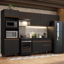 Cozinha Completa com Armário e Balcão Preto Madesa Reims 330001