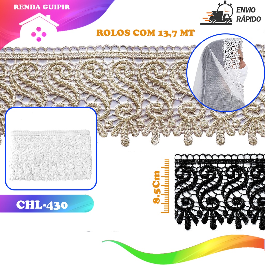 Renda Guipir CHL-430 8.5 Cm -  Rolo C/13.7 Metros