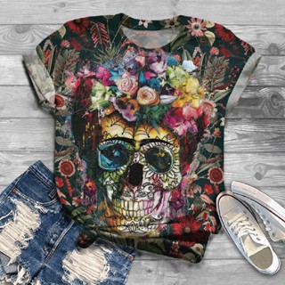 Camisetas Estampadas De Caveira 3D Roupas Femininas De Rua De Verão Camiseta De Tamanho Grande