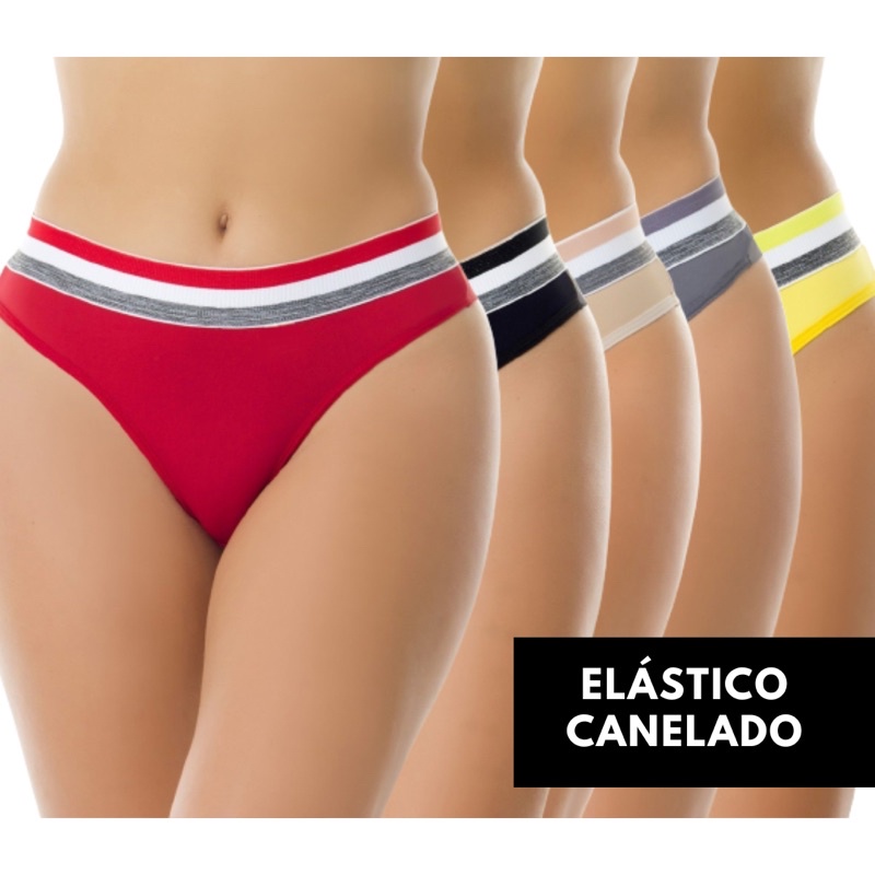 Kit 3 Calcinhas Elástico Tricolor Fio Dental Microfibra Lingerie Tanga em Oferta na Shopee