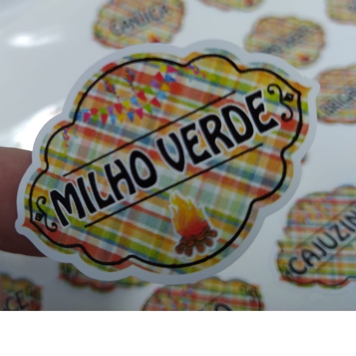 FESTA JUNINAS - SÃO JOÃO -  COMIDA TIPICA  -  50 Adesivos no Vinil - Branco  Organizador 5x3,5cm