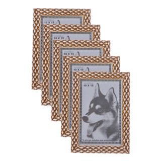KIT 5 PORTA RETRATO 10X15 MARROM CLARO PVC ALTO RELEVO