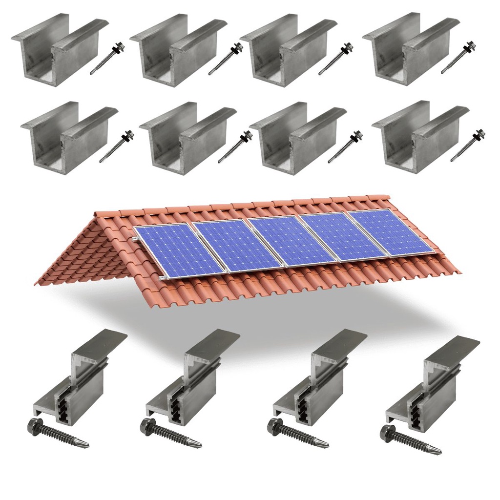 Kit Fixador Grampo Final Regulável e Intermediário Tipo U Para 05 Placas Painel Solar| Perfil Master