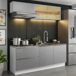 Armário de Cozinha Compacta 200cm Branco/Cinza Lux Madesa 01