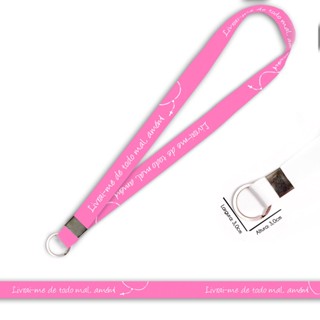 Cordão personalizado LIVRAI DE TODO MAL ROSA para crachá ou chaveiro com Argola Italiana