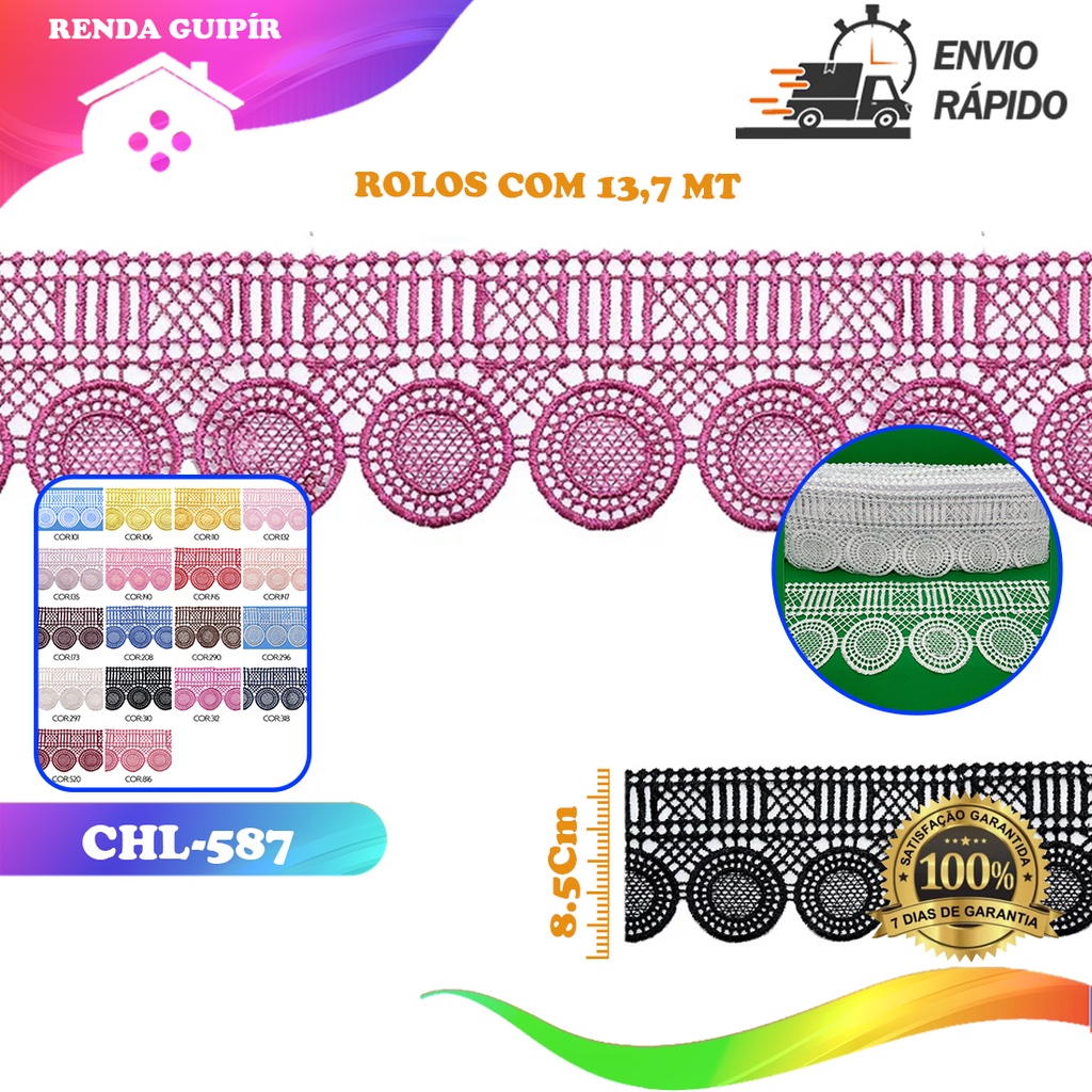 Renda Guipir CHL-587 8,5 Cm -  Rolo C/13.7 Metros