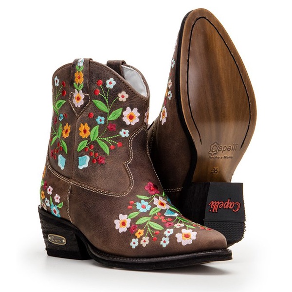 Texana Country Com Bordado Floral Em Couro