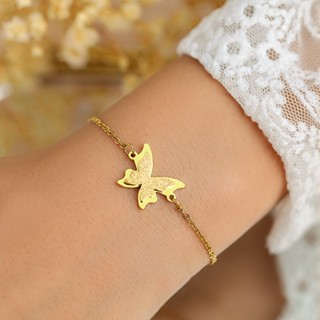 Pulseiras De Aço Inoxidável Vintage Elegante Borboleta Sand Press Design Não Desbota Alta Qualidade Moda Pulseira Para Mulheres Joias