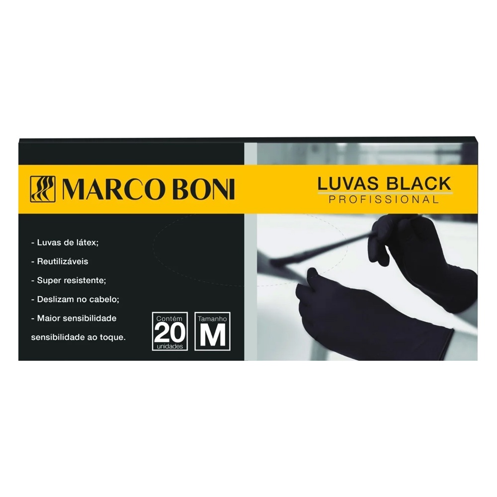 Luva Em Latex Marco Boni Black 20 Unidades Tamanho M