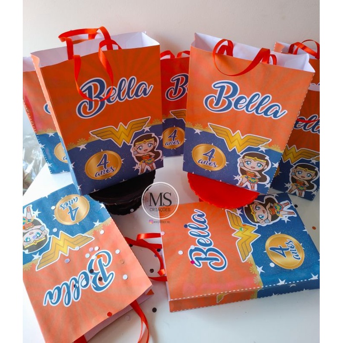 KIT 10/15/20 Sacolinhas surpresas, Festa Mulher Maravilha, Lembrancinhas, Aniversario, Personalizadas, Festa Infantil/.