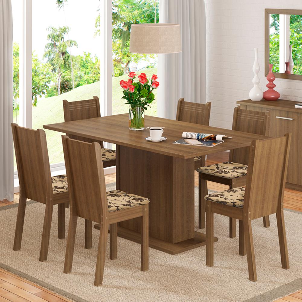 Conjunto Sala de Jantar Madesa Megan Mesa Tampo de Madeira com 6 Cadeiras - Rustic/Bege Marrom - Home & Living