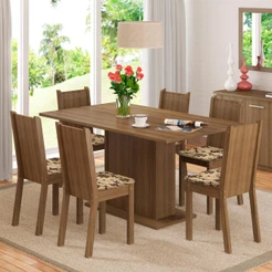 Conjunto Sala de Jantar Madesa Megan Mesa Tampo de Madeira com 6 Cadeiras - Rustic/Bege Marrom