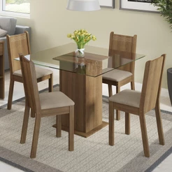 Conjunto Sala de Jantar Magda Madesa Mesa Tampo de Vidro com 4 Cadeiras