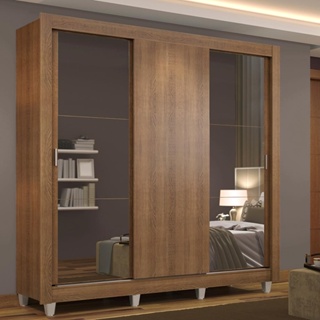 Guarda Roupa Casal Madesa Mônaco 3 Portas de Correr com Espelhos com Pés em Oferta na Shopee