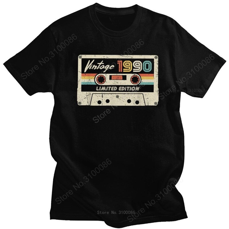 Clássico vintage Feito Em 1990 Camiseta Masculina Manga Curta 30o Aniversário retro Cassete De Algodão tops Masculinos C
