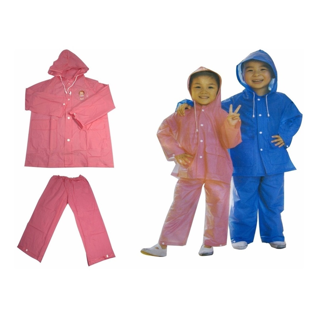 Capa De Chuva Infantil Com Calça E A Jaqueta Transparente/Rosa/Azul