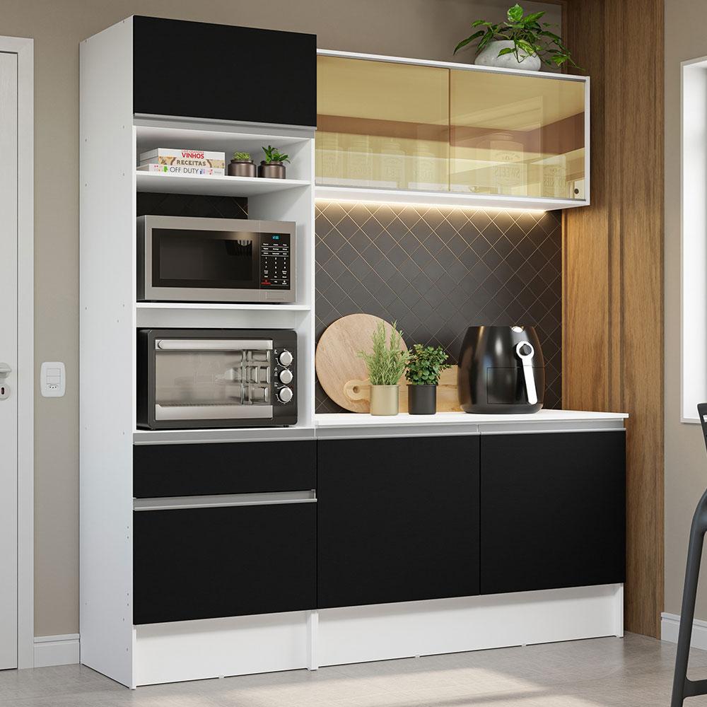 Armário de Cozinha Compacta 180cm Branco/Preto Diamante Madesa 86 - Home & Living