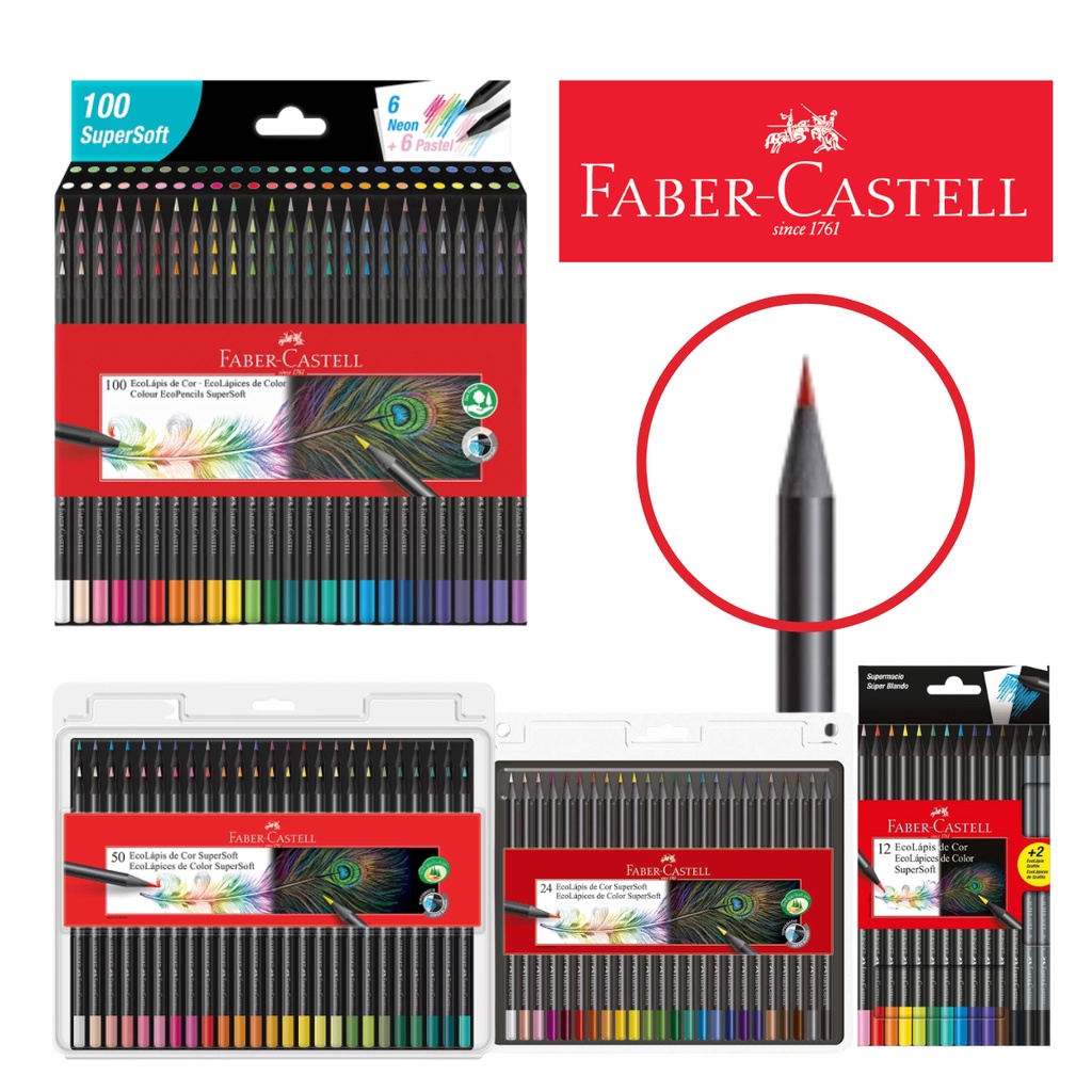 EcoLápis de Cor SuperSoft Faber-Castell 100 50 24 12 cores