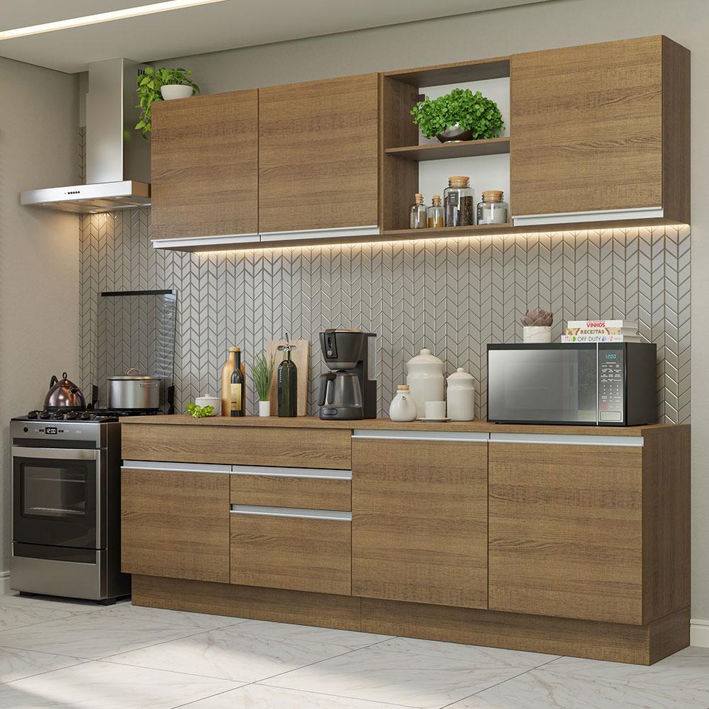 Armário de Cozinha Completa 240cm Rustic Glamy Madesa 06 em Oferta na Shopee