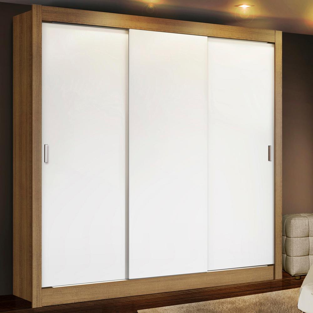 Guarda Roupa Casal Madesa Lyon Plus 3 Portas de Correr 4 Gavetas - Rustic/Branco - Home & Living