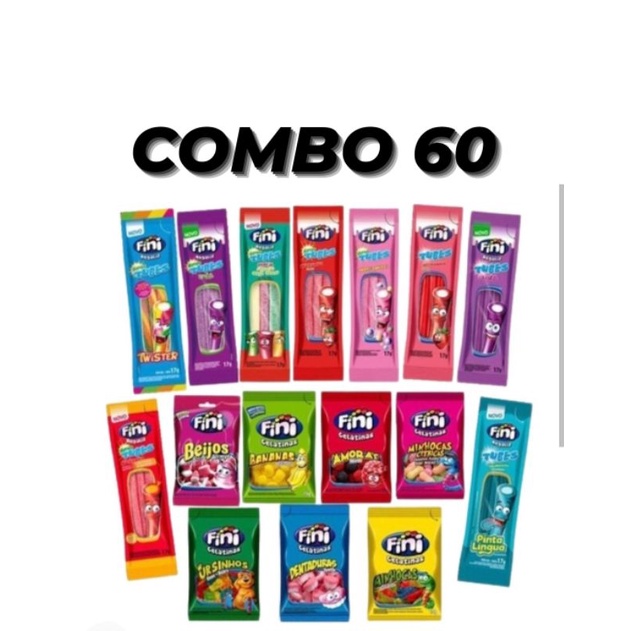 Kit Combo com 60 Balas Fini Mini 15 gramas sabores Sortidos | Shopee Brasil