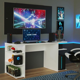 Mesa para Computador Gamer Madesa 9409 e Painel para TV até 58 Polegadas - Branco/Preto em Oferta na Shopee