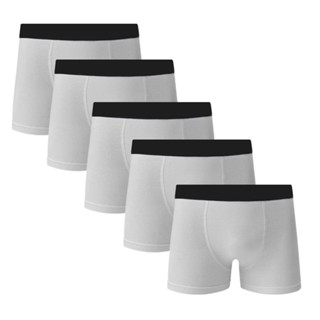 KIT 5 Cuecas Boxer Algodão Cotton Branca Com Poliester C5