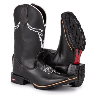 Bota Texana Masculina Country Bico Quadrado Solado De Borracha Boi Black em Oferta na Shopee