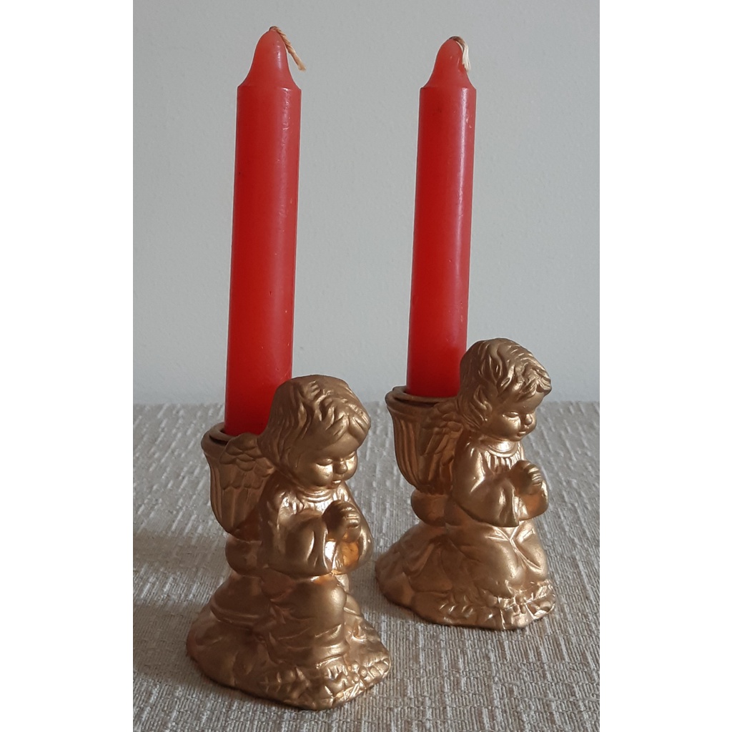 Castiçal Anjos Dourado - Par - Decoração Natal
