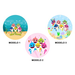 60 Adesivos 5 cm Redondo com Nome e Idade - Baby Shark - Lembrancinha - Festa