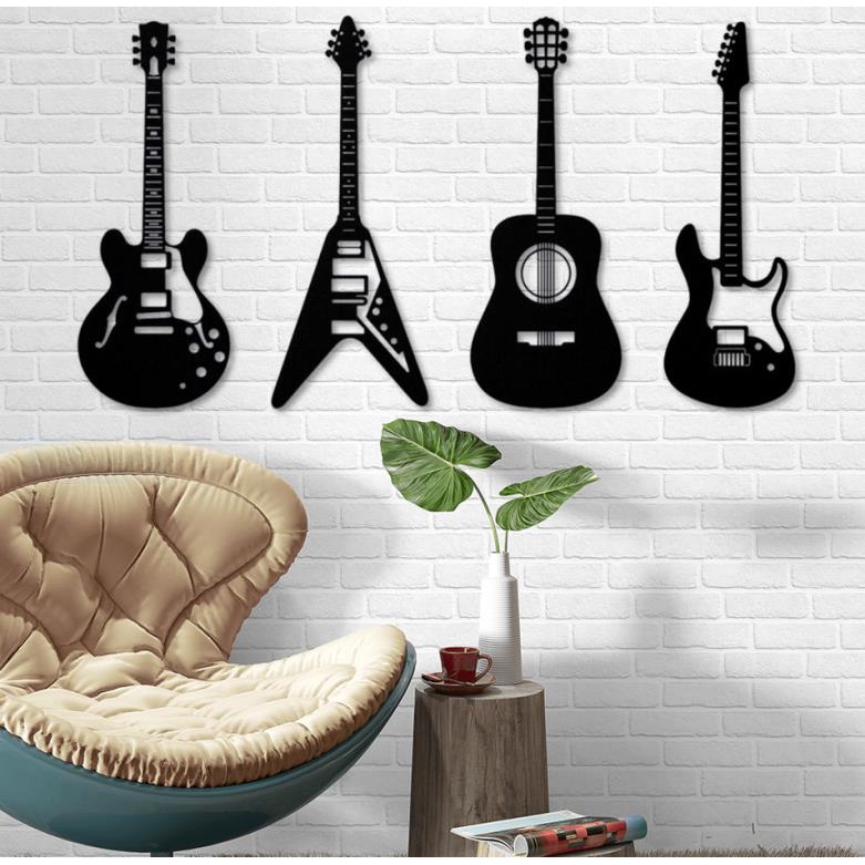 Aplique De Parede Vazado Mdf Quadro Decorativo Quarteto De Cordas Guitarras Rock 180 Metros 4589