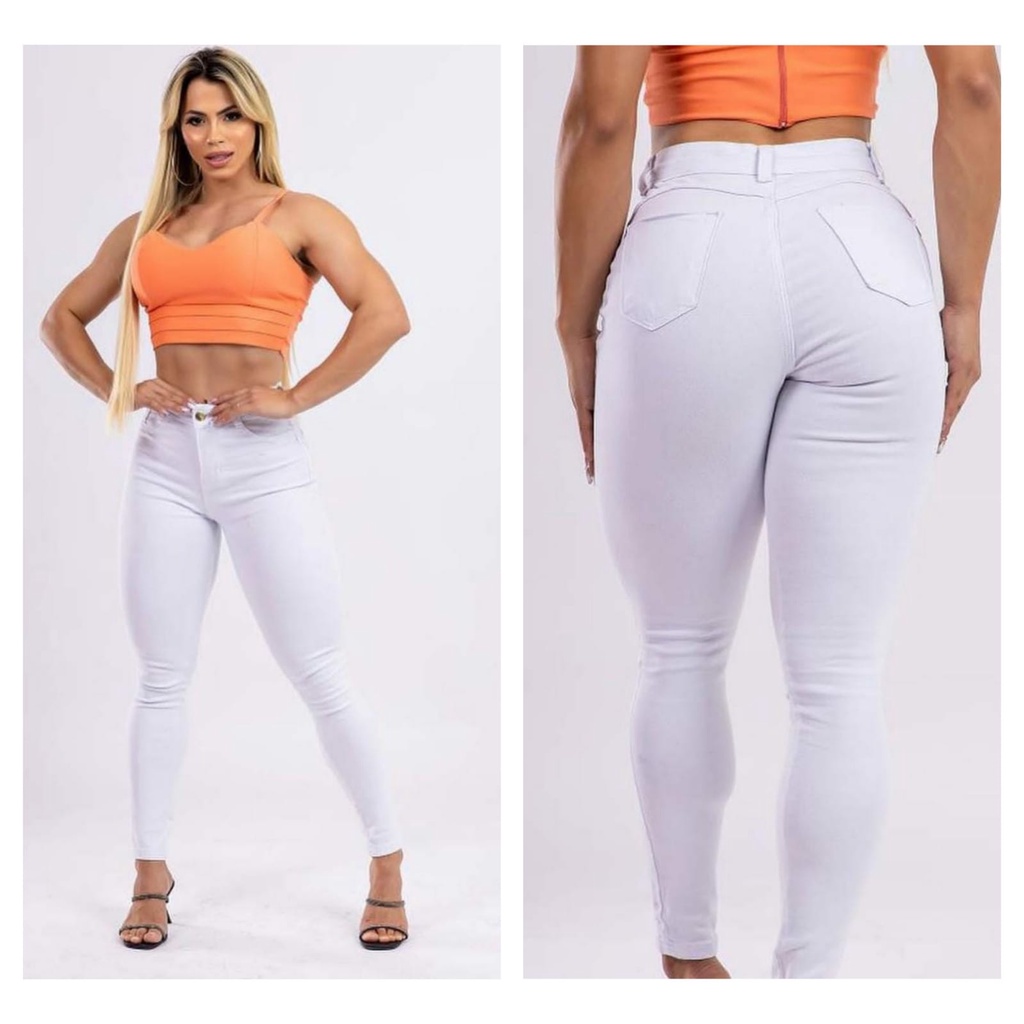 Calça Jeans Feminina Branca Skinny Cintura alta com elastano