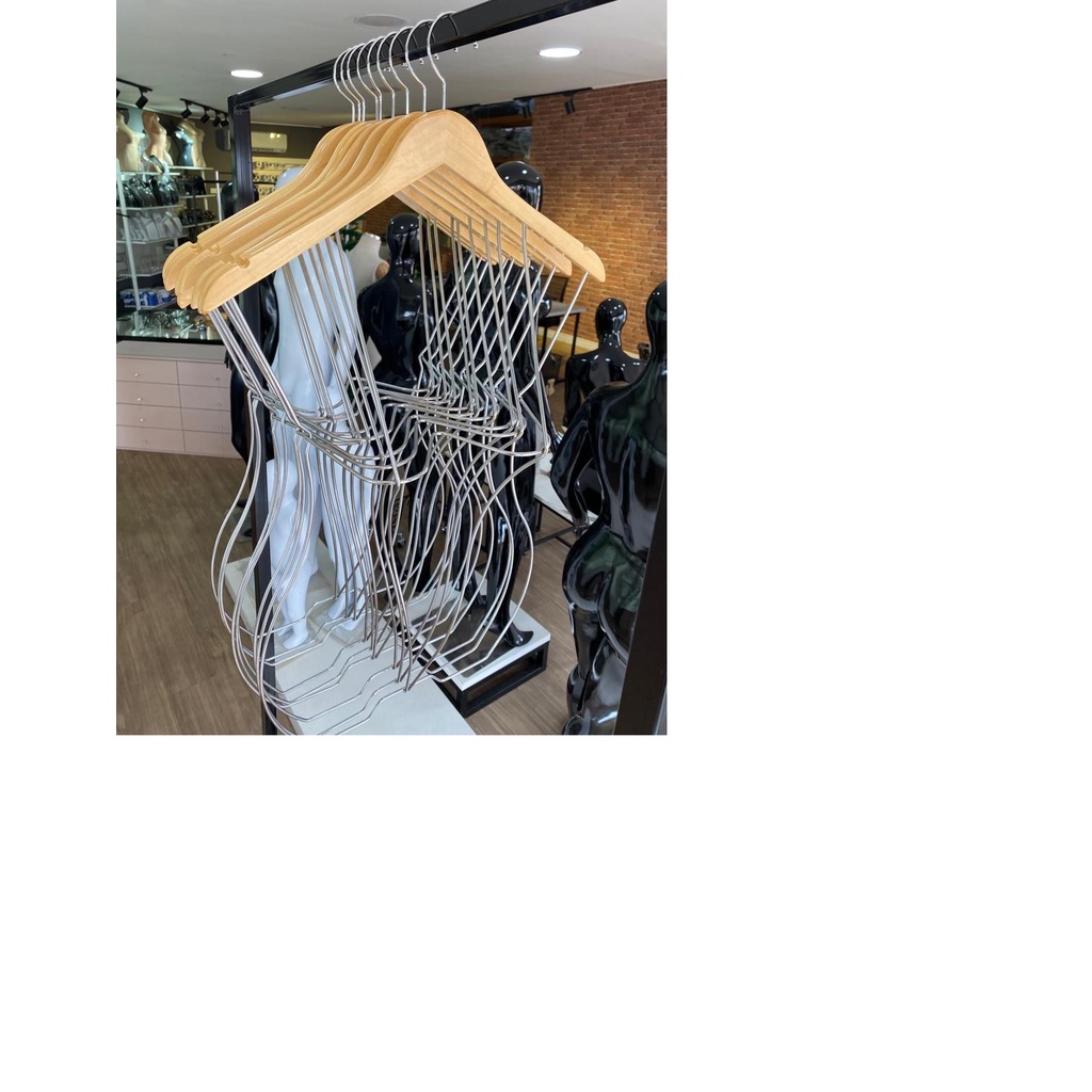 Cabides Silhueta Colan Cromado/ Madeira 3d em Oferta na Shopee