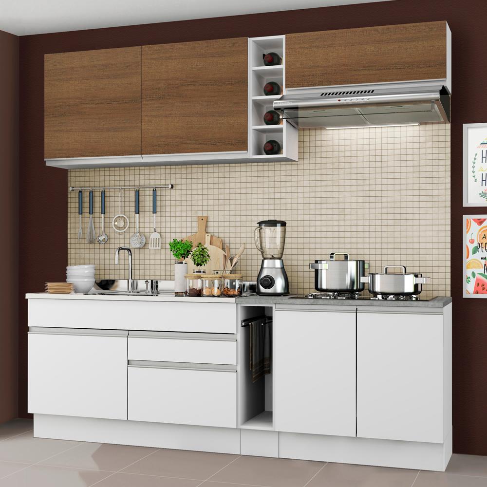 Cozinha Completa Madesa Parma com Armário e Balcão (Sem tampo e Pia) - Branco/Branco/Rustic - Home & Living