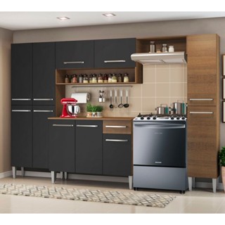 Armário de Cozinha Completa Madesa Emilly Hit com Balcão 11 Portas 1 Gaveta - Rustic/Preto