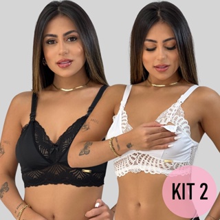 Kit 2 Sutiã Renda Glamour Amamentação Elástico Amamentar Gestante Click Abertura em Oferta na Shopee