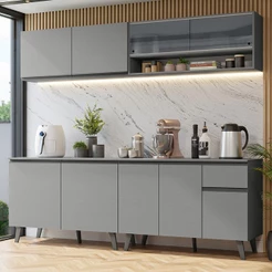 Armário de Cozinha Completa 240cm Cinza Nice Madesa 03