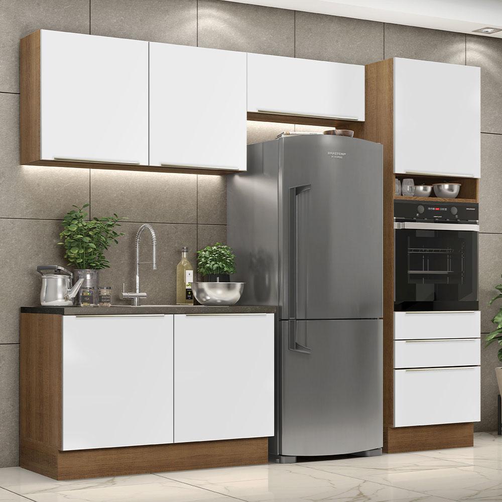 Cozinha Completa Madesa Lux 260005 com Armário e Balcão - Rustic/Branco Veludo