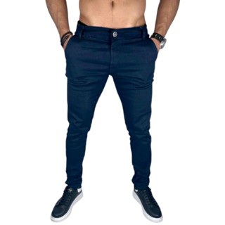 Calça Masculina Sarja azul marinho sport fino com lycra