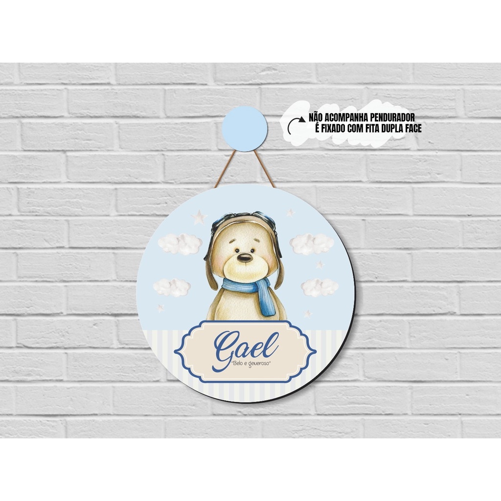 Enfeite Porta Maternidade Ursinho Aviador Aquarela pERSONALIZADO