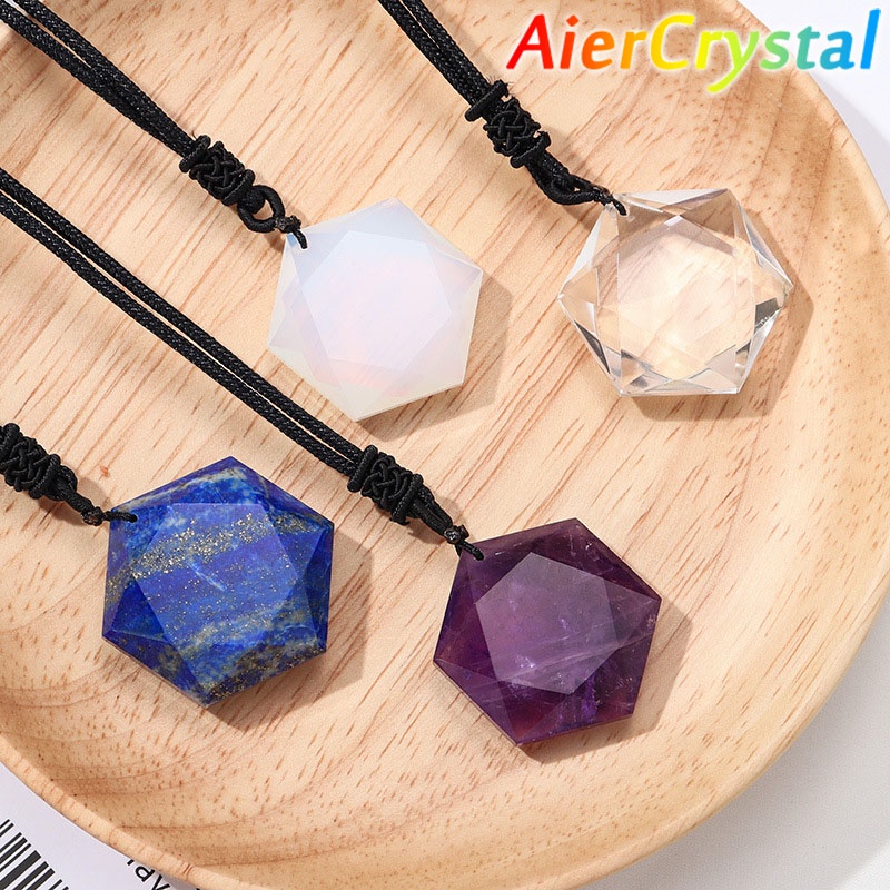 Cristal Natural Hexágono Rosa Ametista Reiki Pedra Pingente Colar Várias Cores