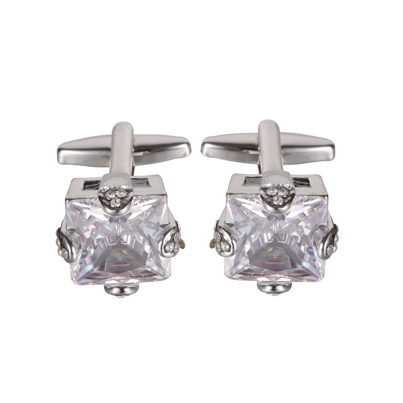 Acessórios de Moda: Abotoaduras Masculinas de Cristal da Moda, Abotoaduras de Zircônia Branca, Abotoaduras Francesas Exq